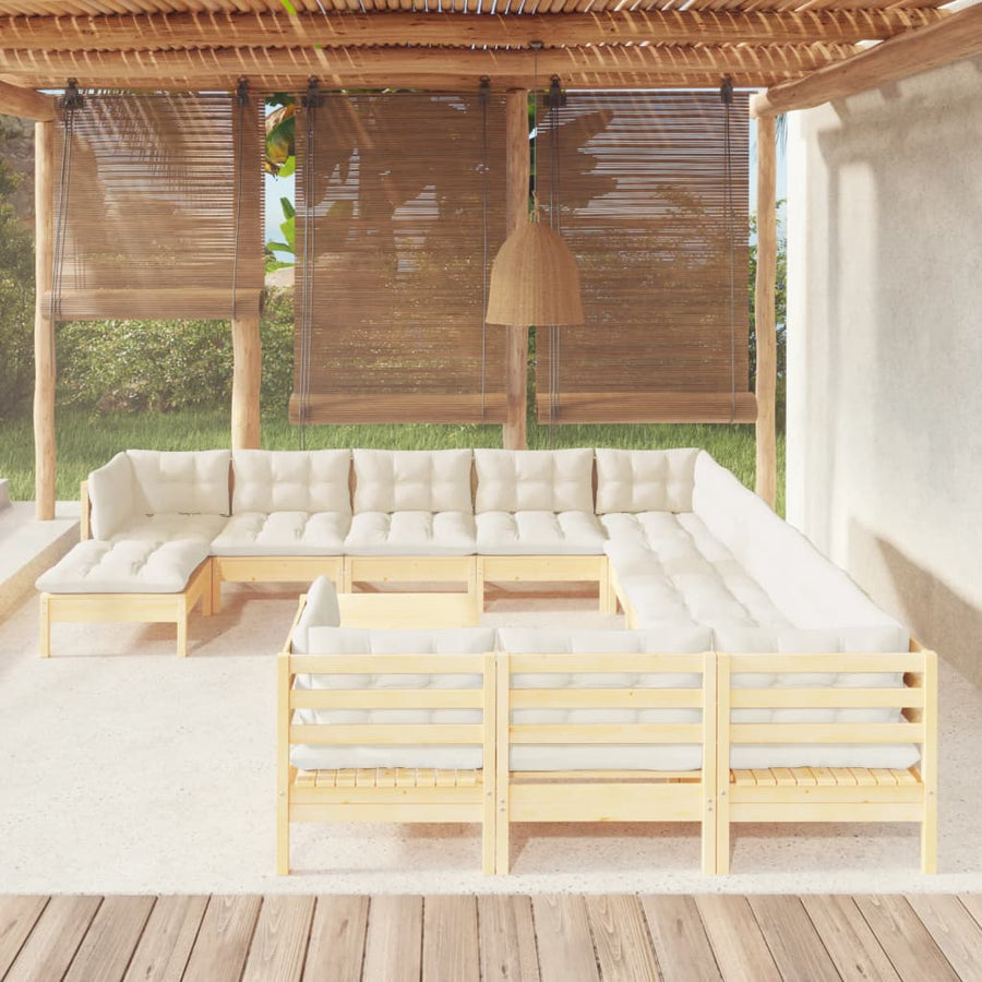 Set Mobilier Grădină Cu Perne, 13 Piese, Crem, Lemn De Pin