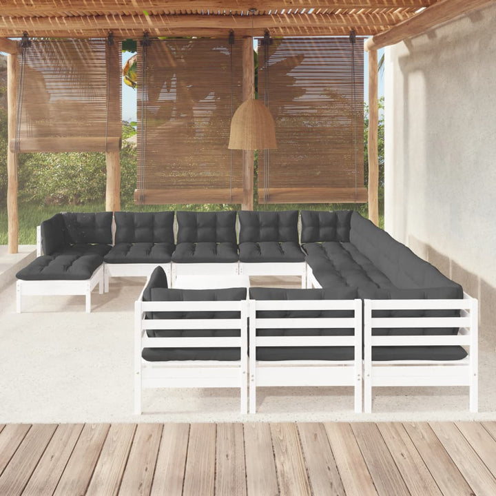 Set Mobilier Grădină Cu Perne, 13 Piese, Crem, Lemn De Pin