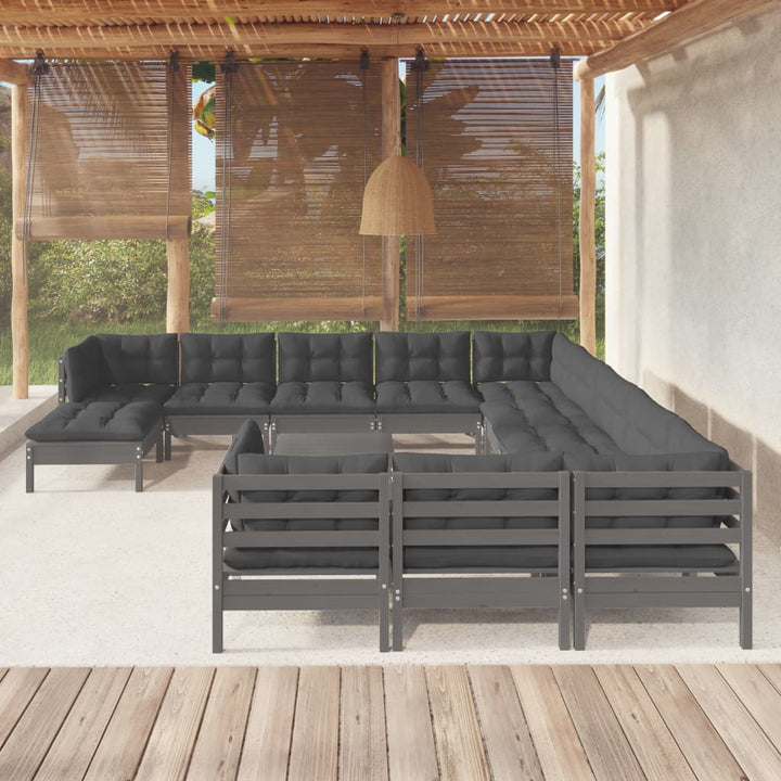 Set Mobilier Grădină Cu Perne, 13 Piese, Crem, Lemn De Pin