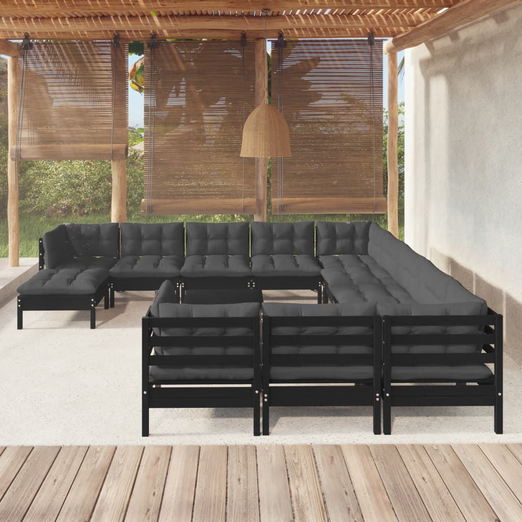 Set Mobilier Grădină Cu Perne, 13 Piese, Crem, Lemn De Pin