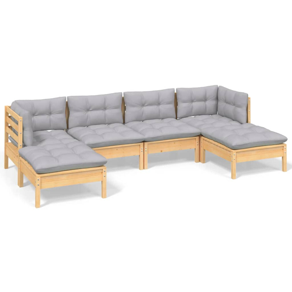 Set Mobilier Grădină Cu Perne Gri, 6 Piese, Lemn De Pin