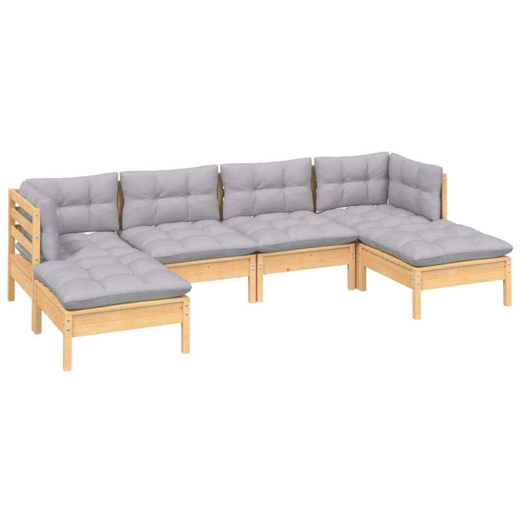 Set Mobilier Grădină Cu Perne Gri, 6 Piese, Lemn De Pin