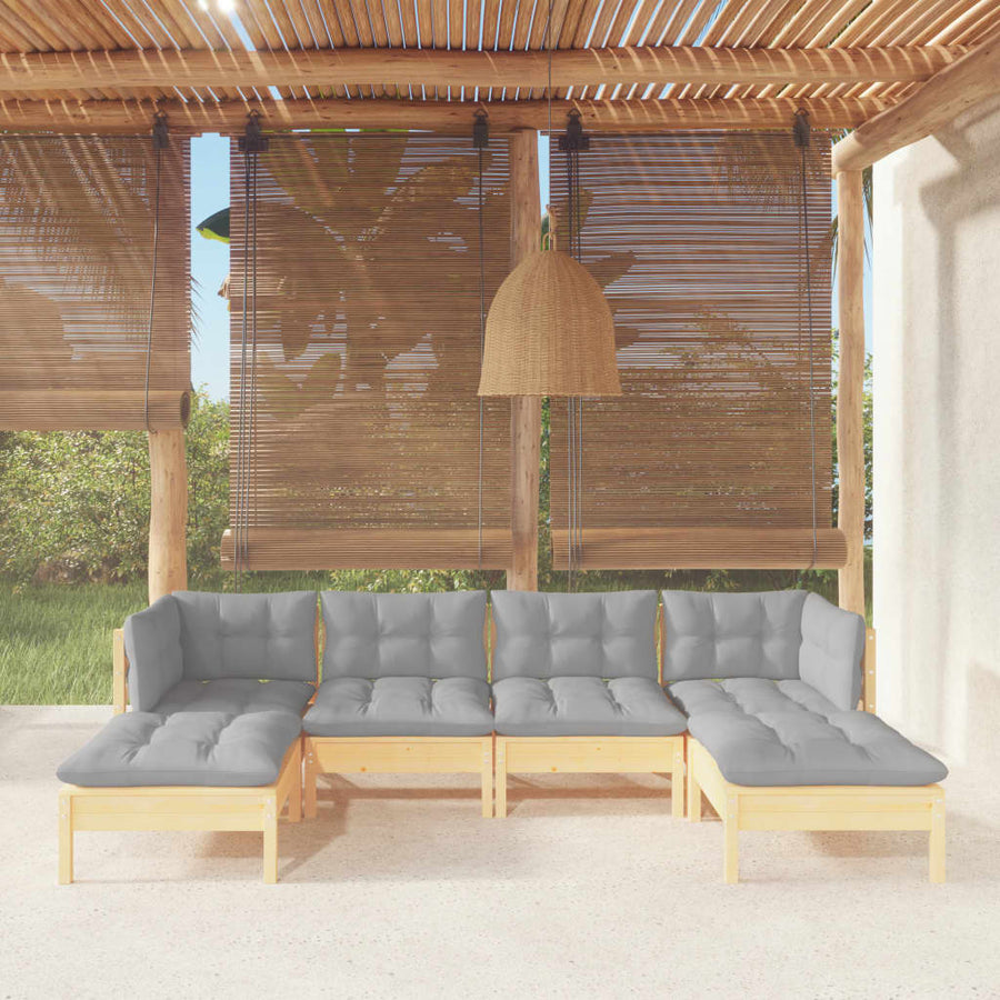 Set Mobilier Grădină Cu Perne Gri, 6 Piese, Lemn De Pin