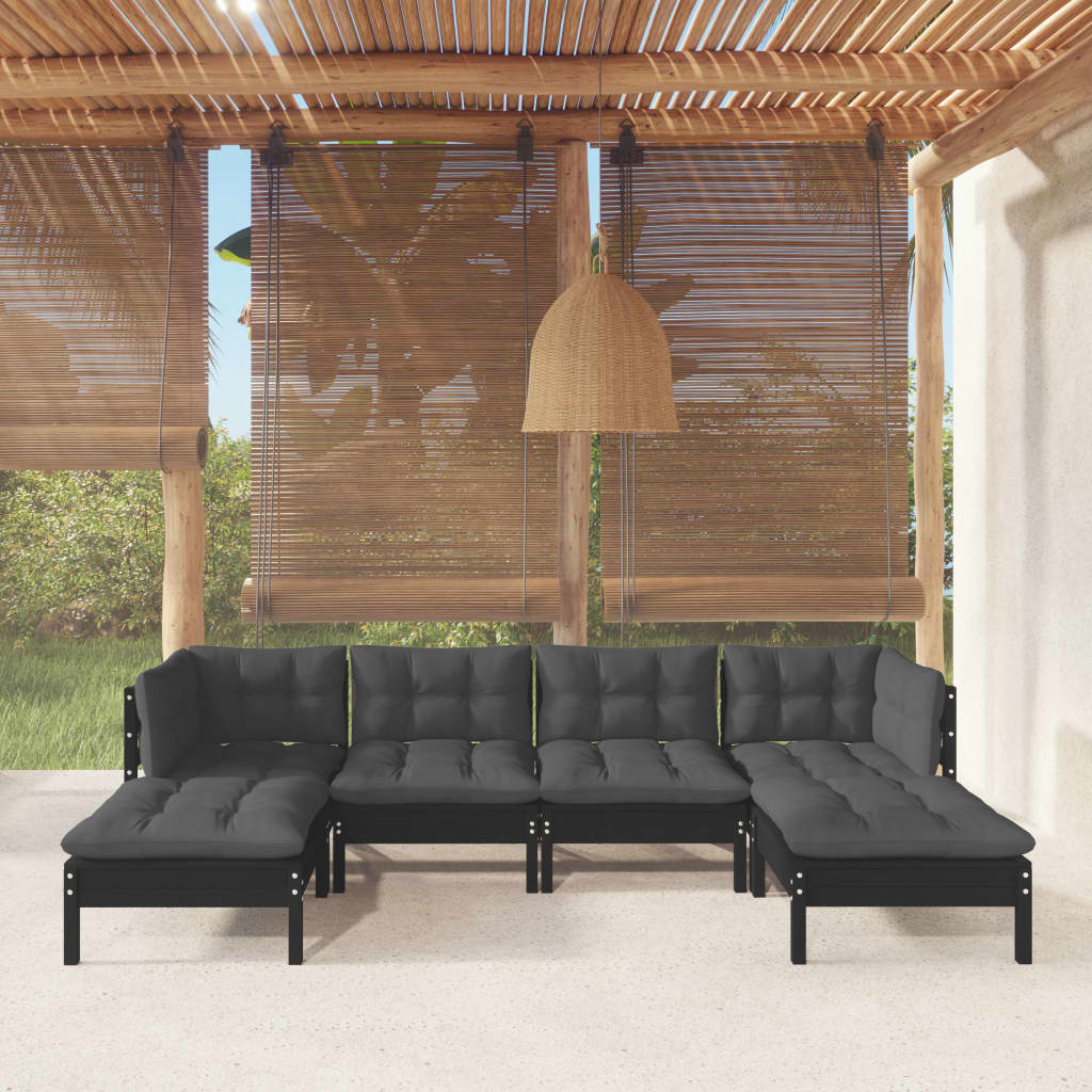 Set Mobilier Grădină Cu Perne Gri, 6 Piese, Lemn De Pin