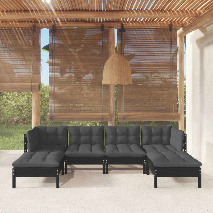 Set Mobilier Grădină Cu Perne Gri, 6 Piese, Lemn De Pin
