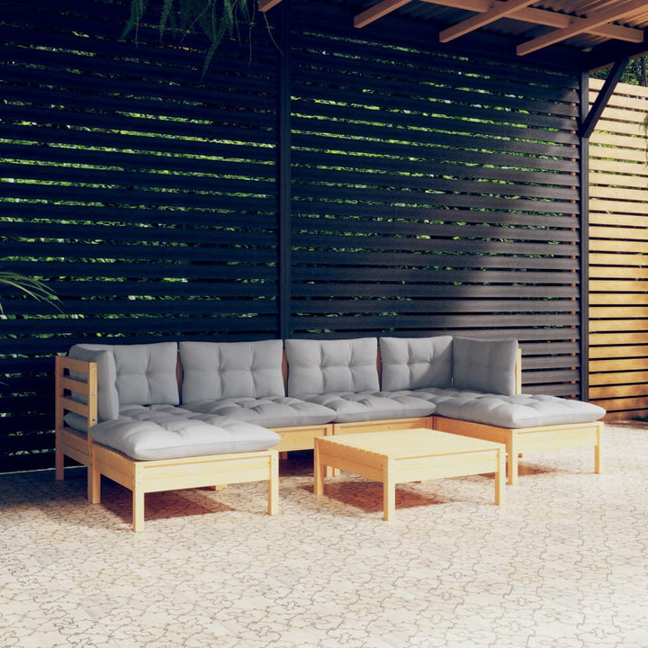 Set Mobilier De Grădină Cu Perne, 7 Piese, , Lemn De Pin