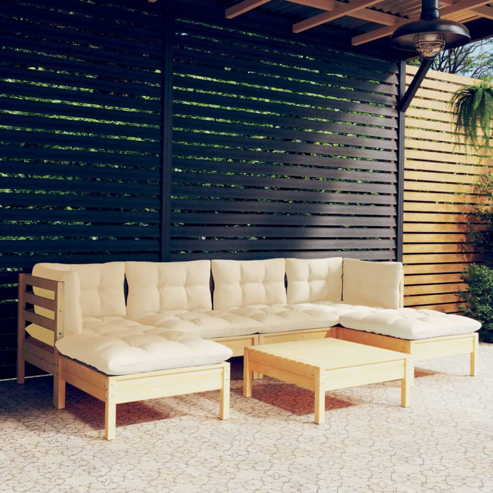 Set Mobilier De Grădină Cu Perne, 7 Piese, , Lemn De Pin