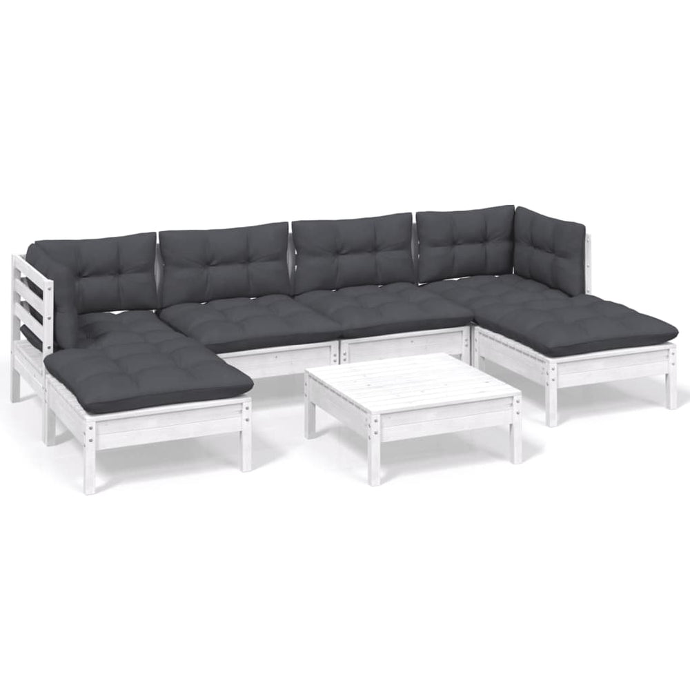 Set Mobilier De Grădină Cu Perne, 7 Piese, , Lemn De Pin