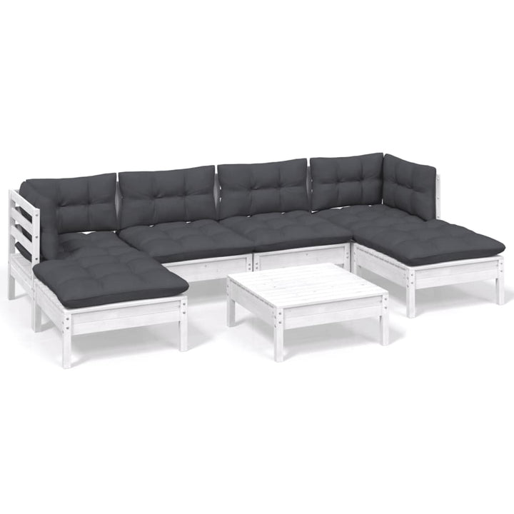 Set Mobilier De Grădină Cu Perne, 7 Piese, , Lemn De Pin