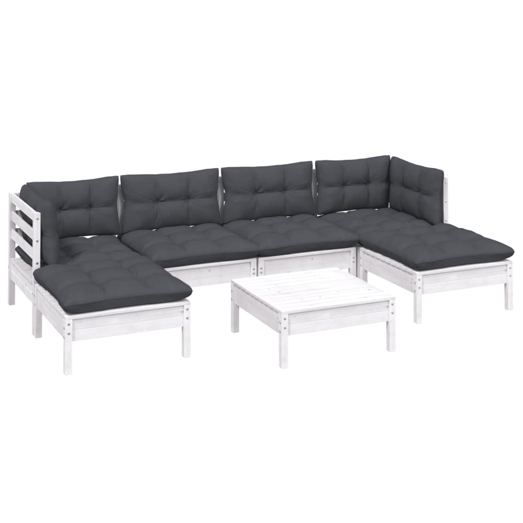 Set Mobilier De Grădină Cu Perne, 7 Piese, , Lemn De Pin