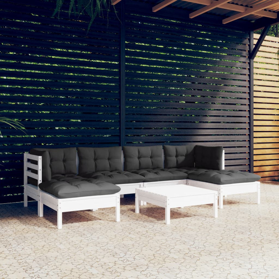 Set Mobilier De Grădină Cu Perne, 7 Piese, , Lemn De Pin