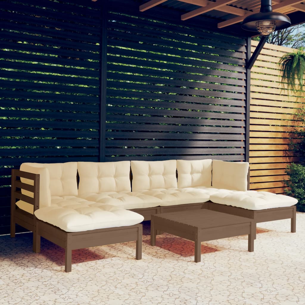 Set Mobilier De Grădină Cu Perne, 7 Piese, , Lemn De Pin