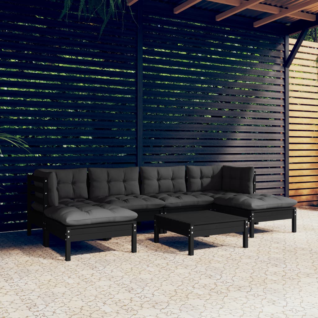 Set Mobilier De Grădină Cu Perne, 7 Piese, , Lemn De Pin