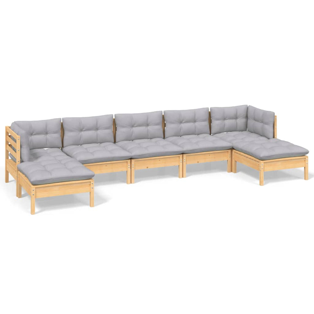 Set Mobilier Grădină Cu Perne Gri, 7 Piese, Lemn Masiv De Pin