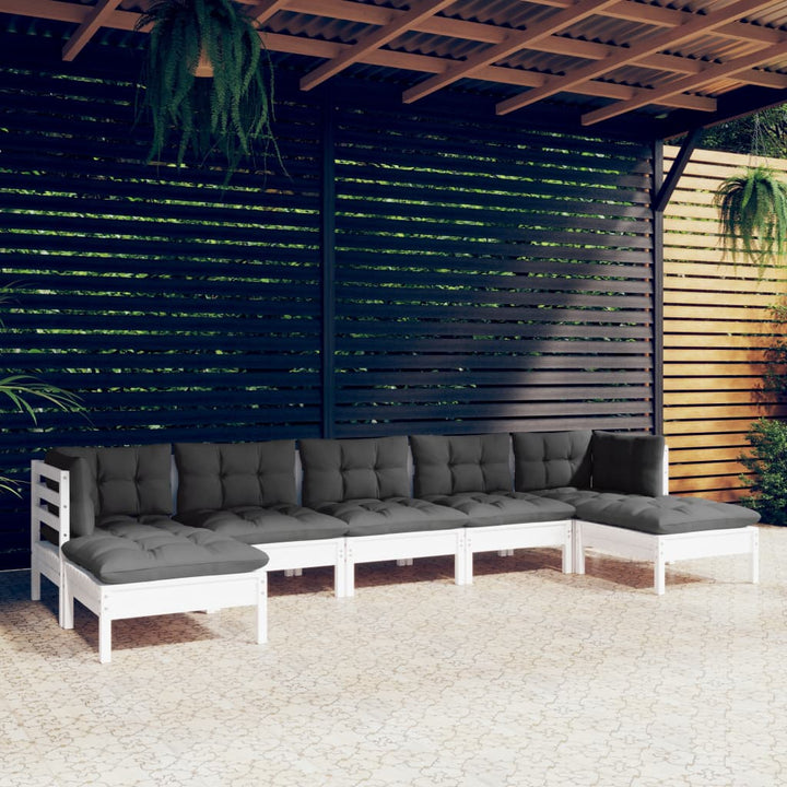 Set Mobilier Grădină Cu Perne Gri, 7 Piese, Lemn Masiv De Pin