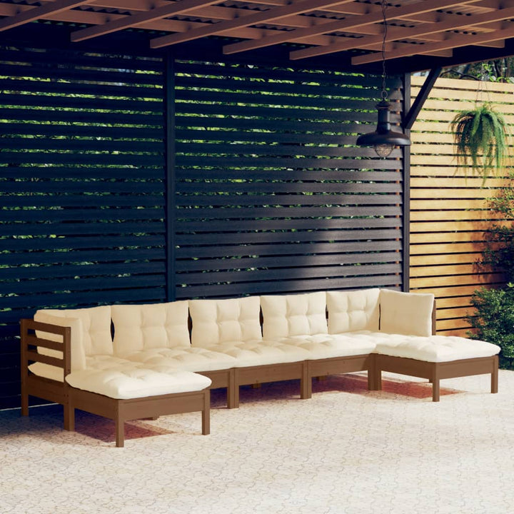 Set Mobilier Grădină Cu Perne Gri, 7 Piese, Lemn Masiv De Pin