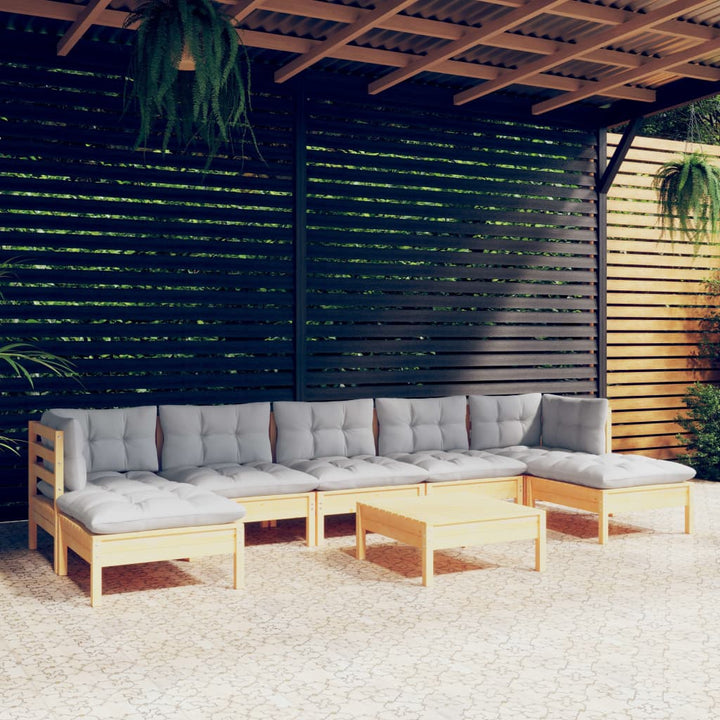 Set Mobilier Grădină Cu Perne, 8 Piese, , Lemn De Pin