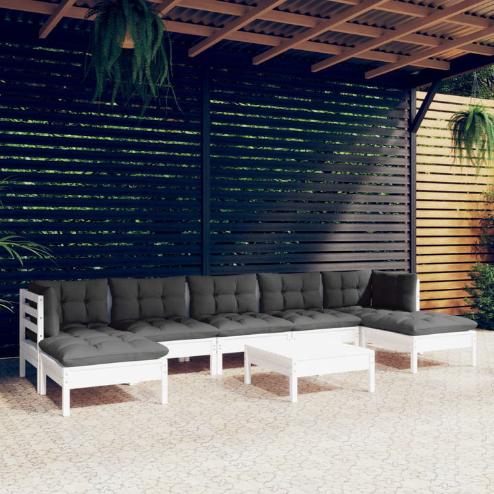 Set Mobilier Grădină Cu Perne, 8 Piese, , Lemn De Pin