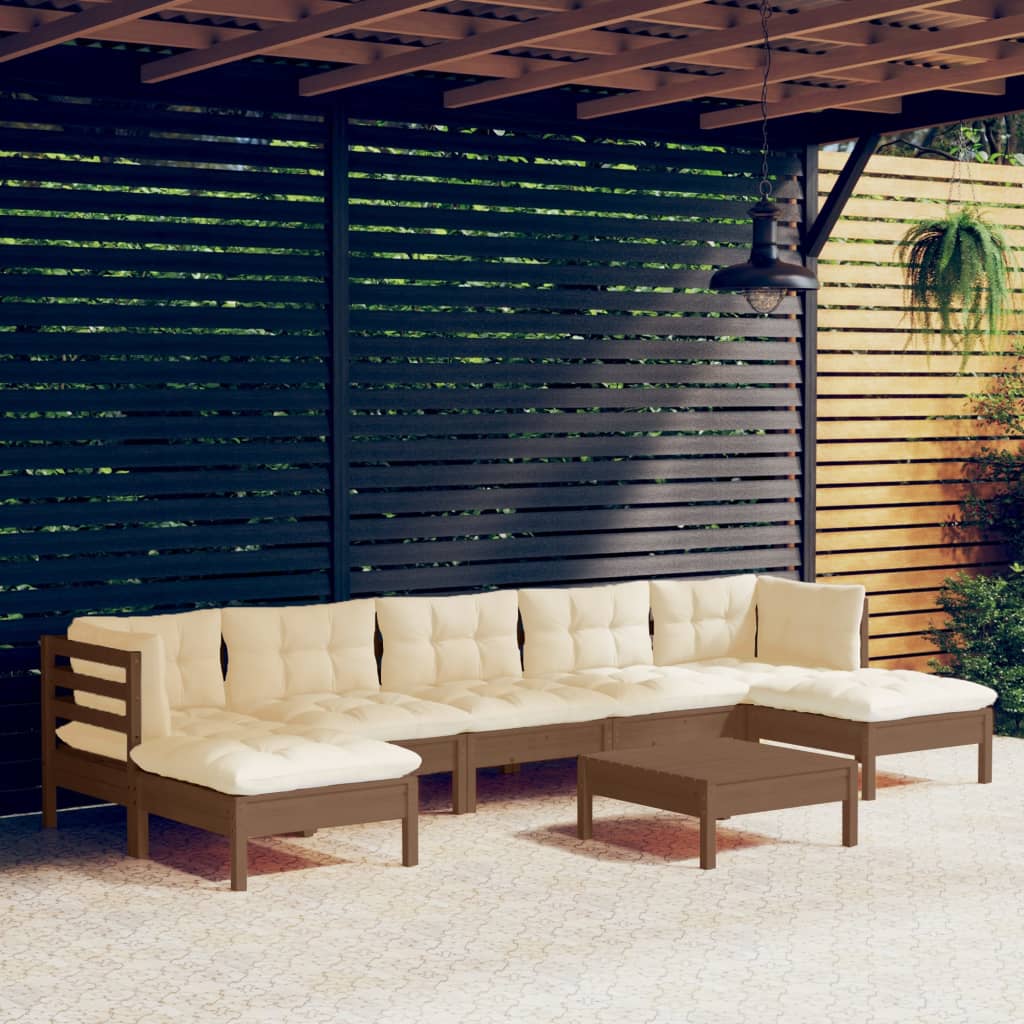 Set Mobilier Grădină Cu Perne, 8 Piese, , Lemn De Pin