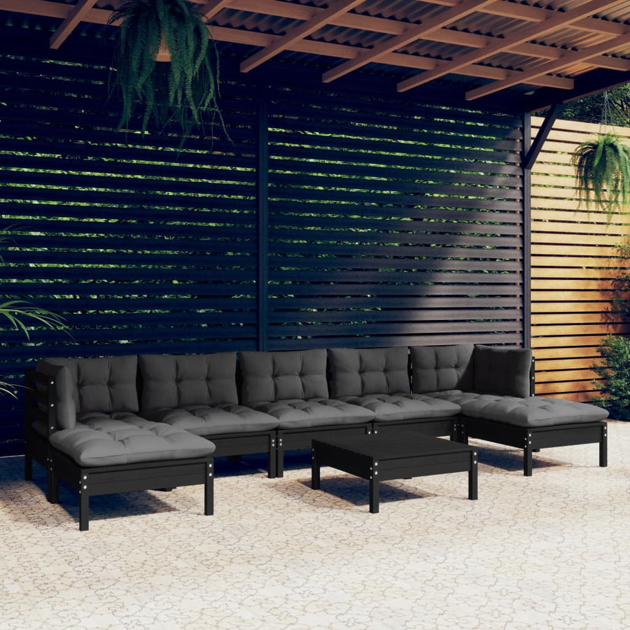 Set Mobilier Grădină Cu Perne, 8 Piese, , Lemn De Pin