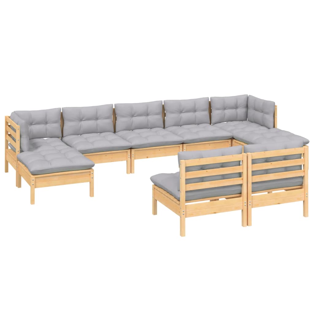 Set Mobilier De Grădină Cu Perne, 5 Piese, Gri, Lemn De Pin