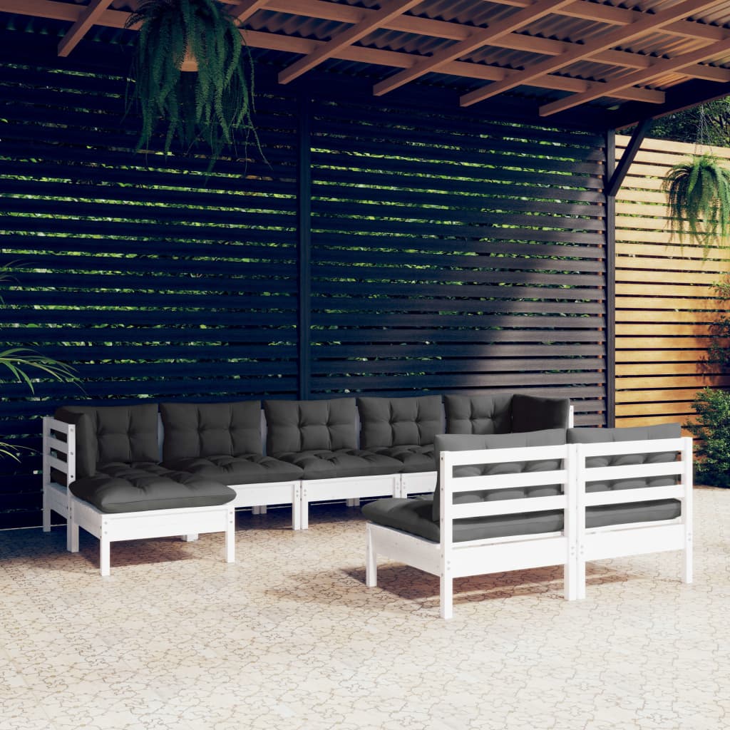 Set Mobilier De Grădină Cu Perne, 5 Piese, Gri, Lemn De Pin