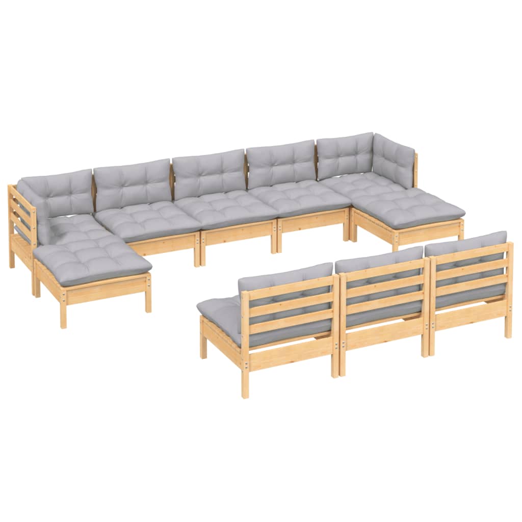 Set Mobilier De Grădină Cu Perne Gri 10 Piese Lemn Masiv De Pin