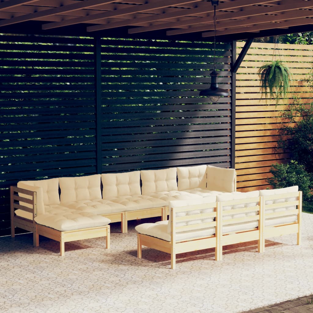 Set Mobilier De Grădină Cu Perne Gri 10 Piese Lemn Masiv De Pin