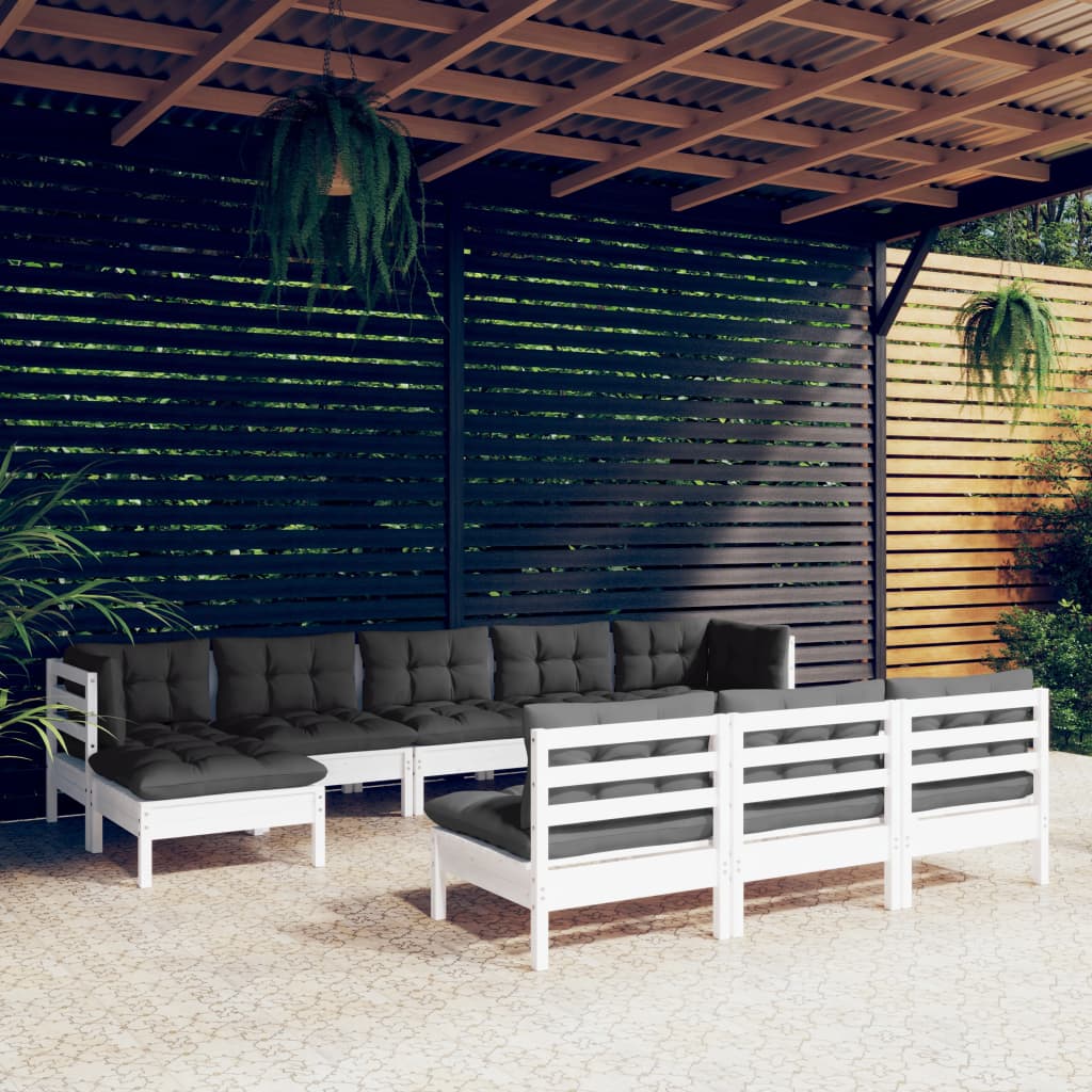 Set Mobilier De Grădină Cu Perne Gri 10 Piese Lemn Masiv De Pin
