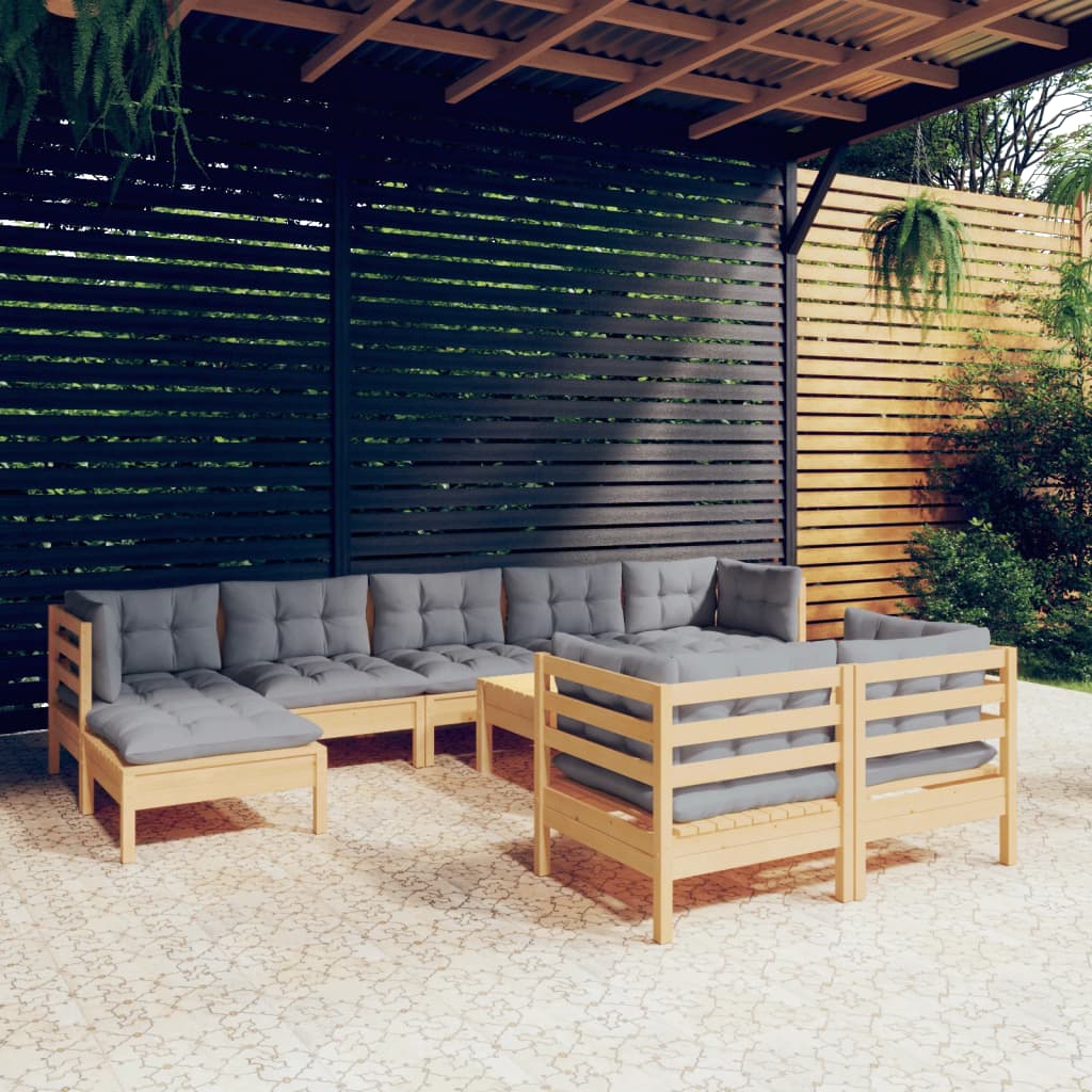 Set Mobilier Grădină Cu Perne, 10 Piese, , Lemn Masiv Pin