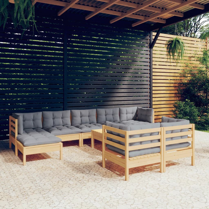 Set Mobilier Grădină Cu Perne, 10 Piese, , Lemn Masiv Pin