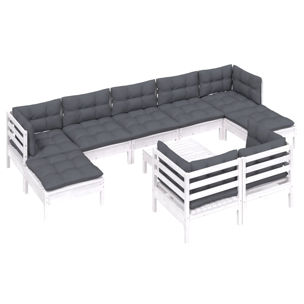 Set Mobilier Grădină Cu Perne, 10 Piese, , Lemn Masiv Pin