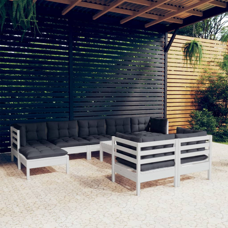 Set Mobilier Grădină Cu Perne, 10 Piese, , Lemn Masiv Pin