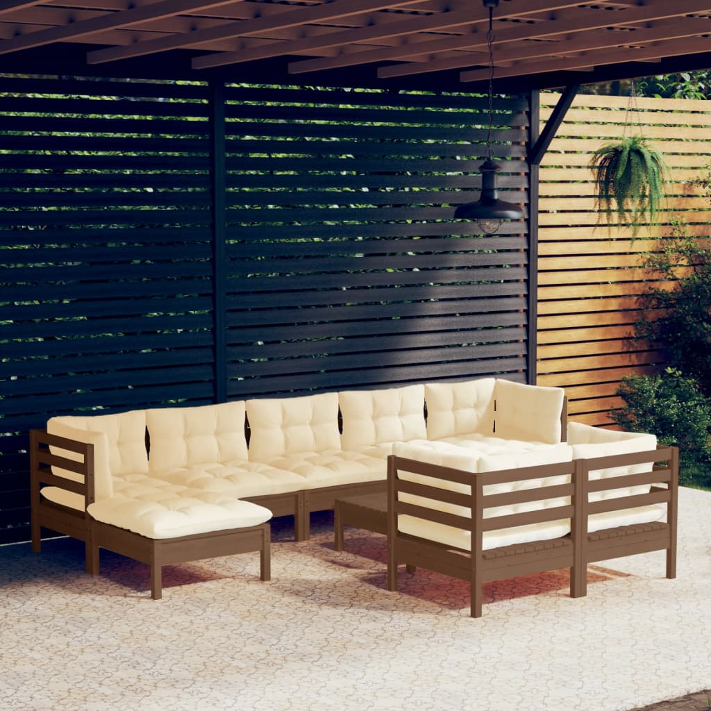 Set Mobilier Grădină Cu Perne, 10 Piese, , Lemn Masiv Pin