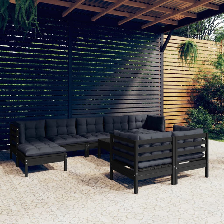 Set Mobilier Grădină Cu Perne, 10 Piese, , Lemn Masiv Pin