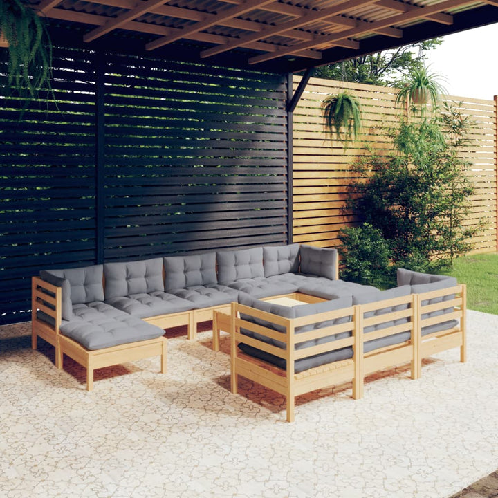 Set Mobilier Grădină Cu Perne, 11 Piese, , Lemn Masiv Pin