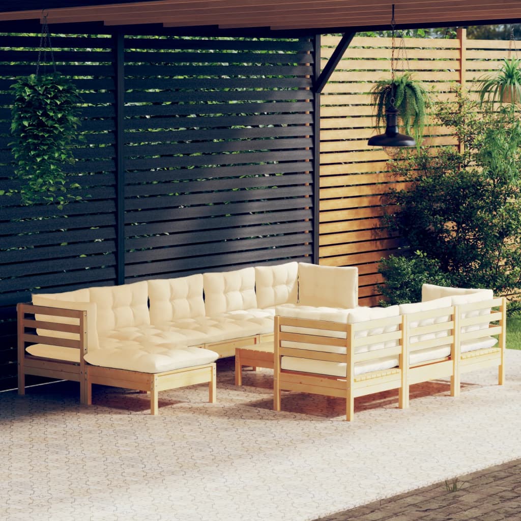 Set Mobilier Grădină Cu Perne, 11 Piese, , Lemn Masiv Pin