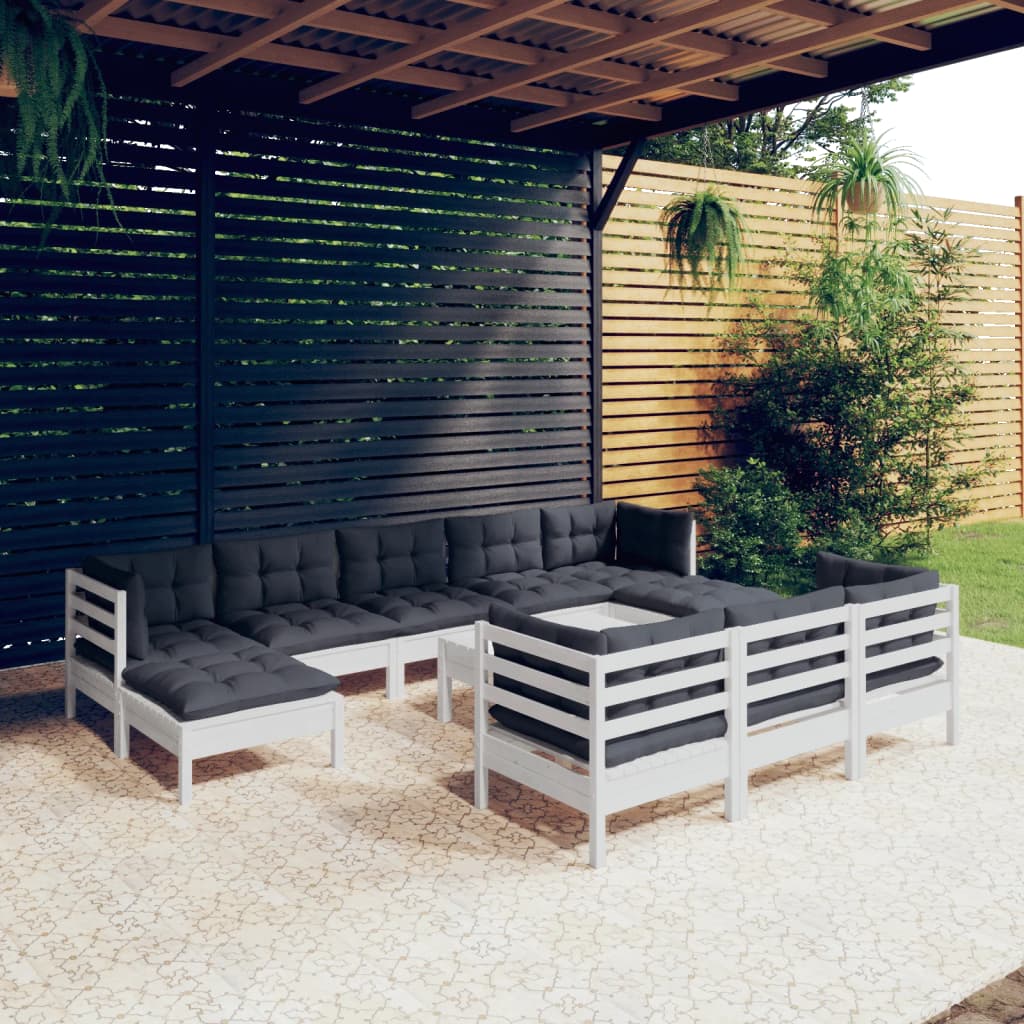 Set Mobilier Grădină Cu Perne, 11 Piese, , Lemn Masiv Pin