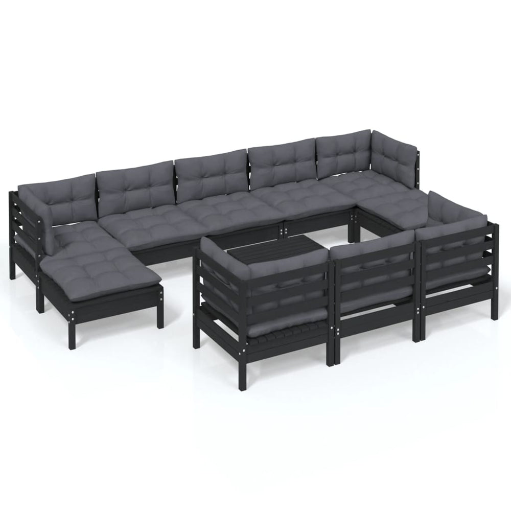 Set Mobilier Grădină Cu Perne, 11 Piese, , Lemn Masiv Pin