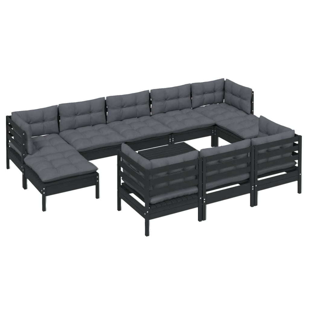 Set Mobilier Grădină Cu Perne, 11 Piese, , Lemn Masiv Pin