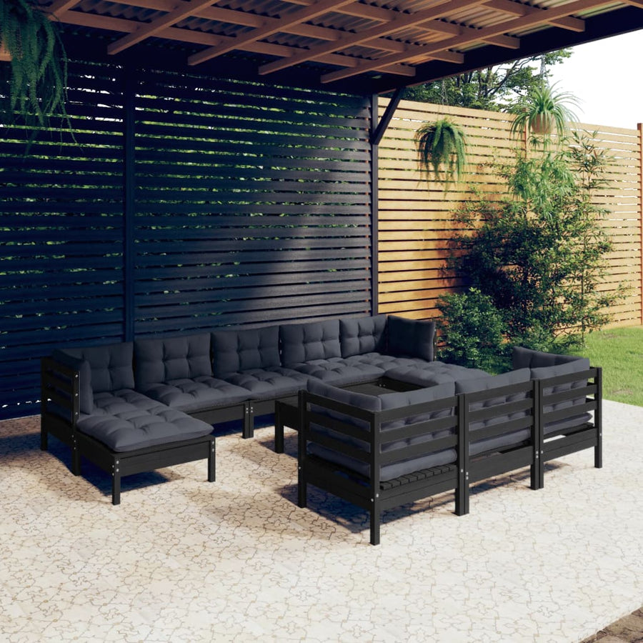 Set Mobilier Grădină Cu Perne, 11 Piese, , Lemn Masiv Pin