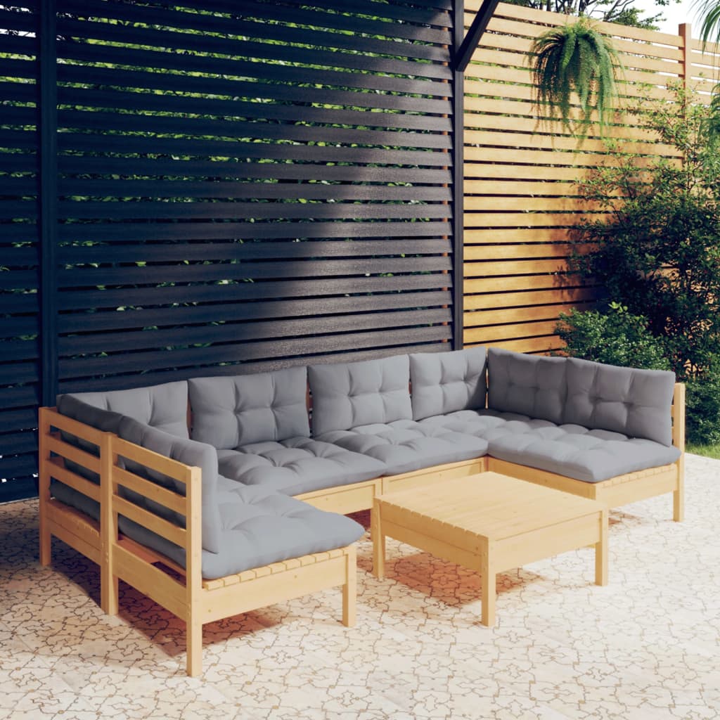 Set Mobilier Grădină Cu Perne, 7 Piese, , Lemn Masiv Pin