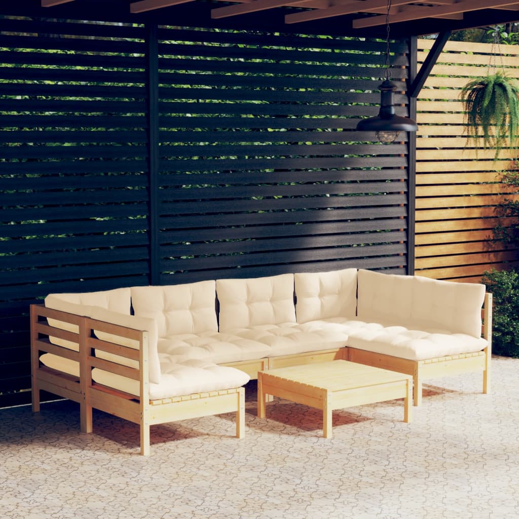 Set Mobilier Grădină Cu Perne, 7 Piese, , Lemn Masiv Pin