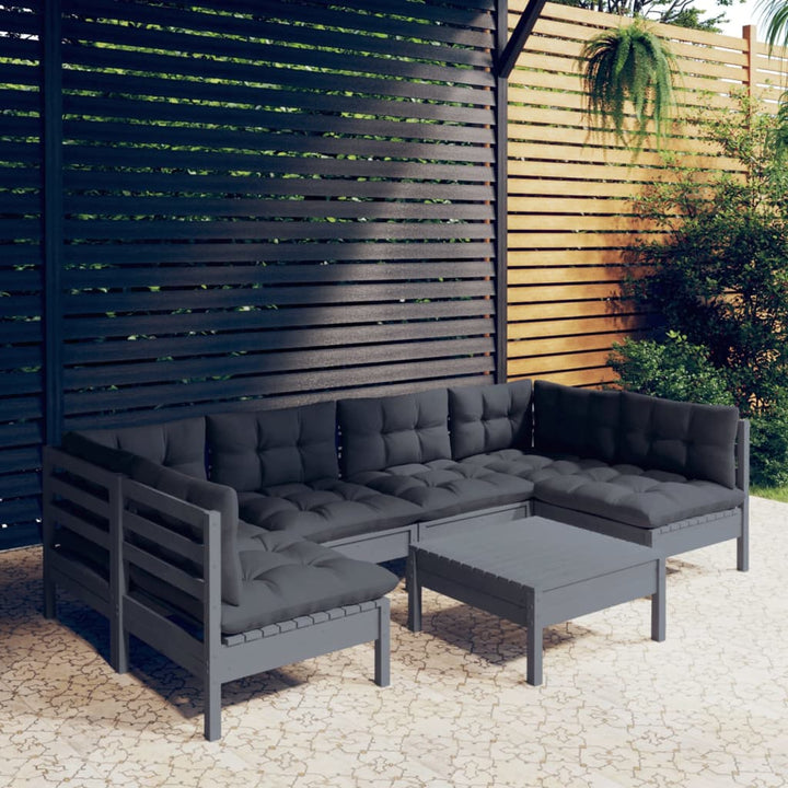 Set Mobilier Grădină Cu Perne, 7 Piese, , Lemn Masiv Pin