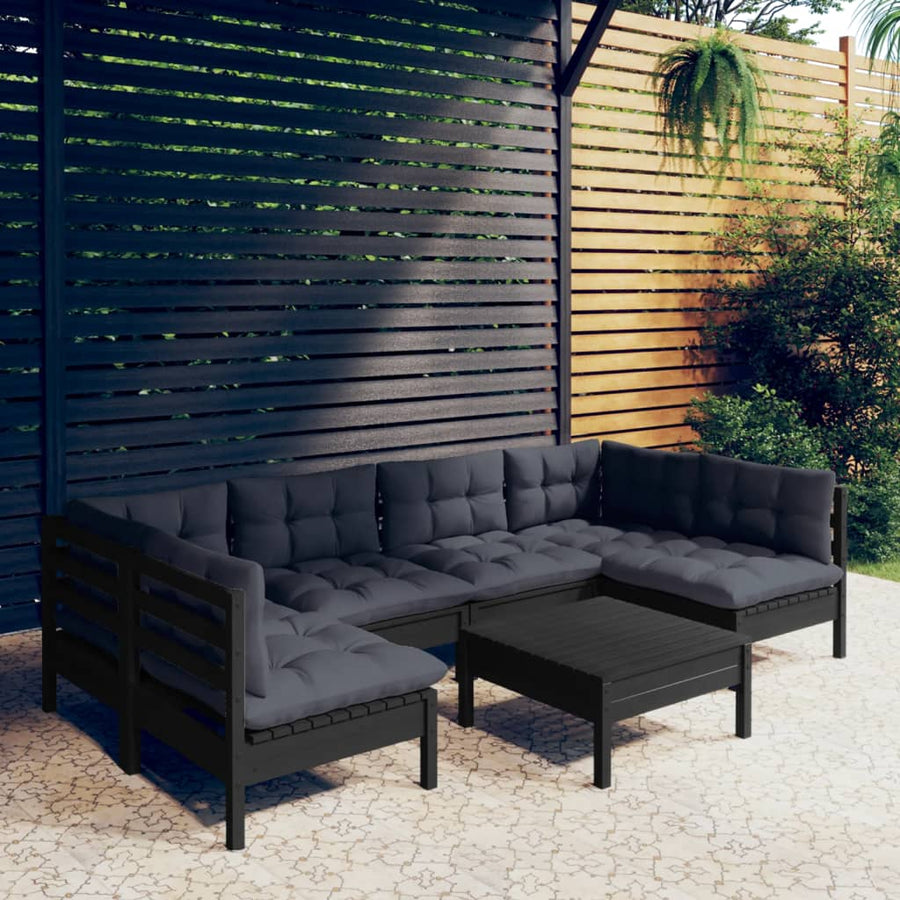 Set Mobilier Grădină Cu Perne, 7 Piese, , Lemn Masiv Pin