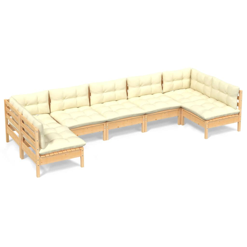 Set Mobilier Grădină Cu Perne Crem, 7 Piese, Lemn Masiv Pin