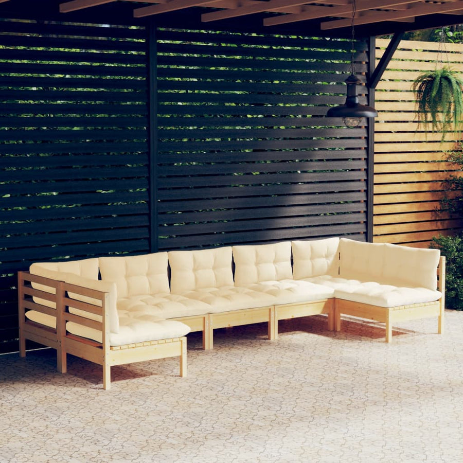 Set Mobilier Grădină Cu Perne Crem, 7 Piese, Lemn Masiv Pin