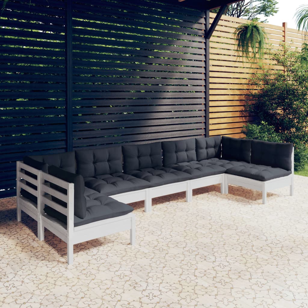 Set Mobilier Grădină Cu Perne Crem, 7 Piese, Lemn Masiv Pin