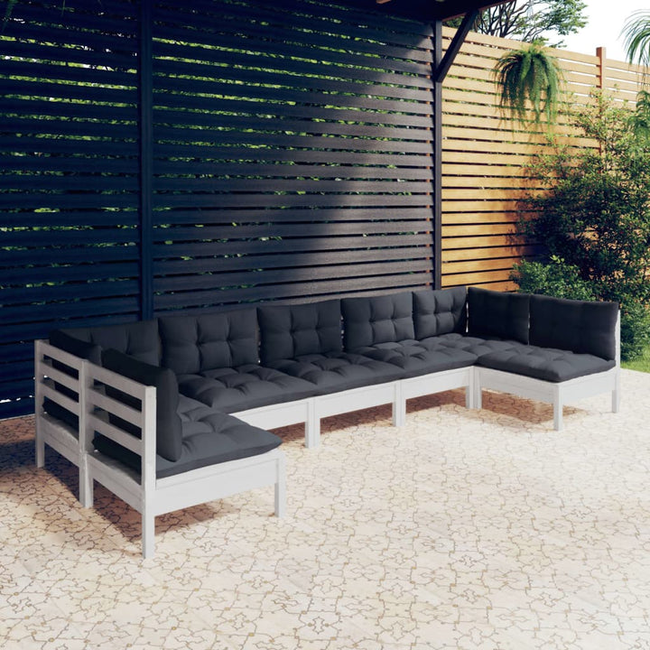 Set Mobilier Grădină Cu Perne Crem, 7 Piese, Lemn Masiv Pin