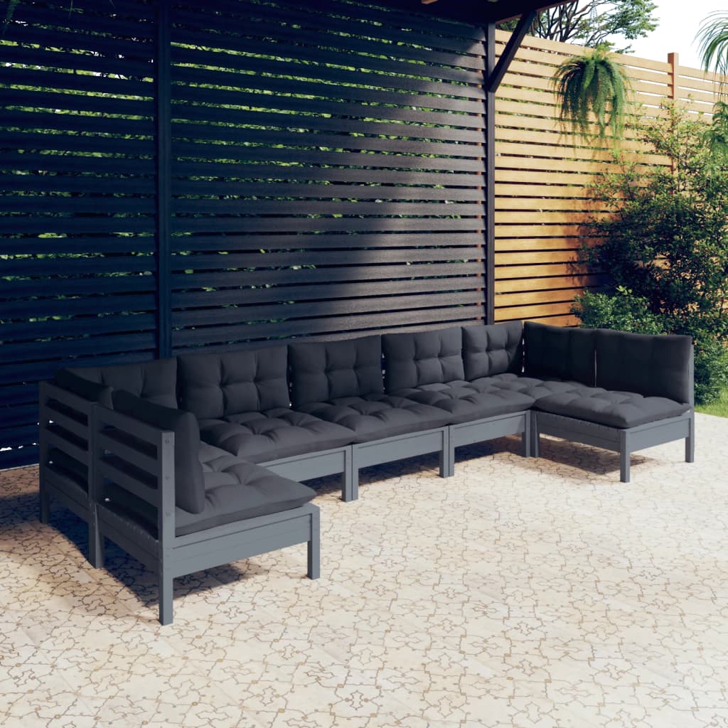 Set Mobilier Grădină Cu Perne Crem, 7 Piese, Lemn Masiv Pin